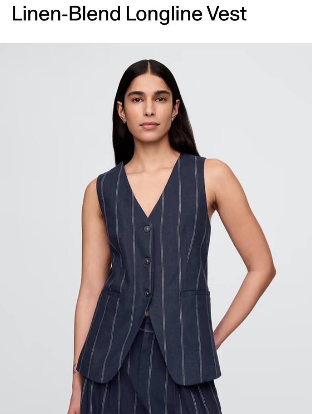 GAP Linen Blend Longline Vest Navy Blue with White Stripe Size XL NWT